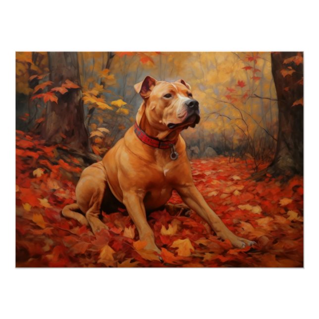 Póster Pitbull en otoño se inspira en las hojas (Anverso)