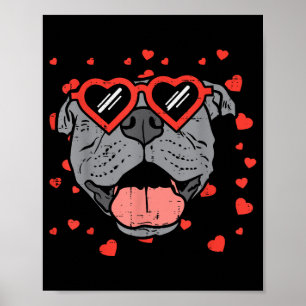 Póster Pitbull Face Glasses Día de San Valentín Mascota P