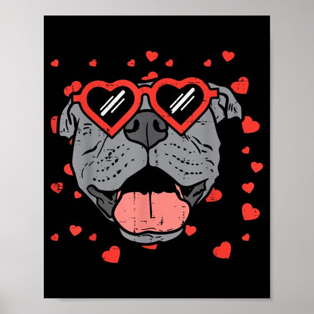 Póster Pitbull Face Glasses Día de San Valentín Mascota P (Frente)