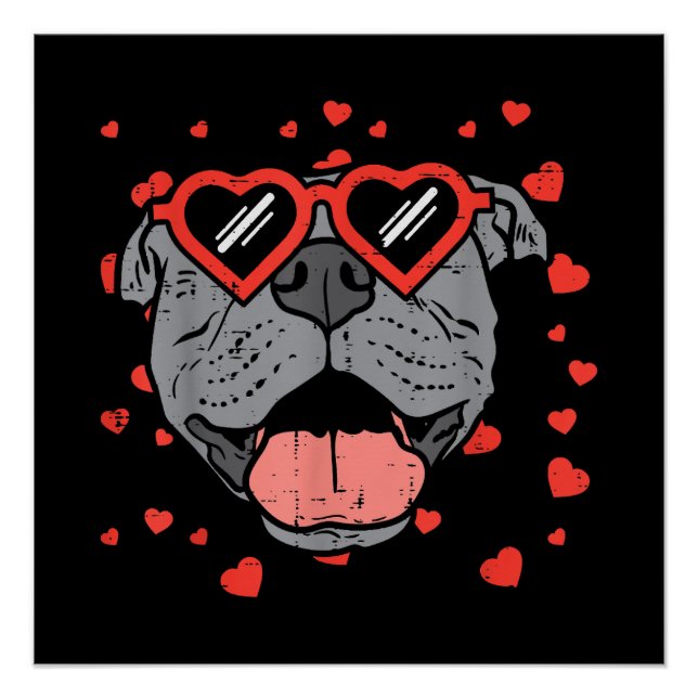 Póster Pitbull Face Glasses Día de San Valentín Mascota P (Anverso)