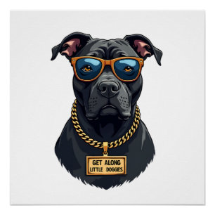 Póster Pitbull Genial Vintage con Gafas de Sol y Cadena d