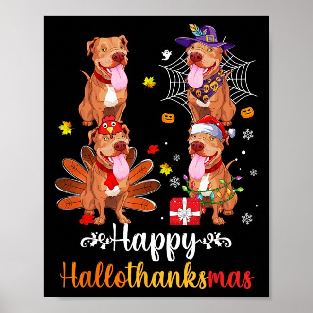Póster Pitbull Lover Halloween Feliz Navidad (Frente)