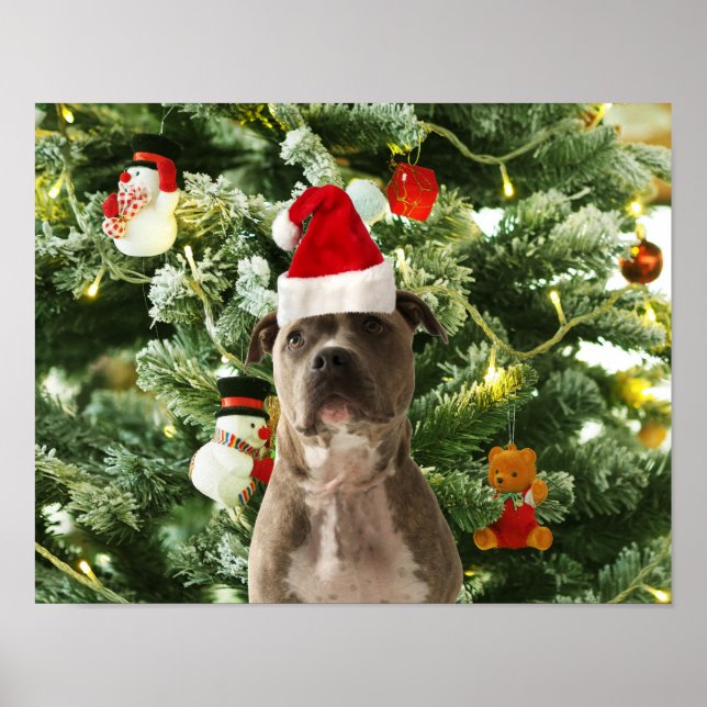 Póster Pitbull Perro Árbol de Navidad Ornamentos Snowman (Frente)