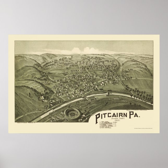 Póster Pitcairn, PA Panoramic Map - 1901 (Frente)