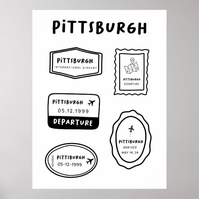 Póster Pittsburgh - Colección de sellos de viaje | Minima (Frente)