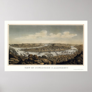 Póster Pittsburgh, mapa panorámico del PA - 1874