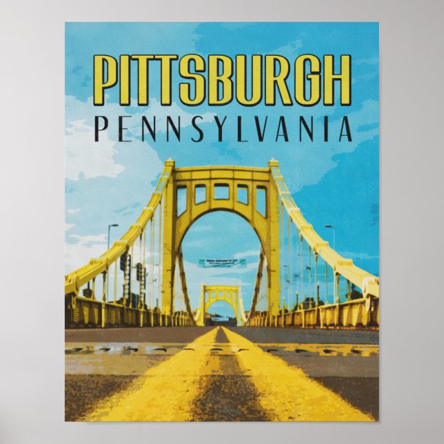 Póster Pittsburgh, PA Yellow Bridge Vintage Travel (Frente)