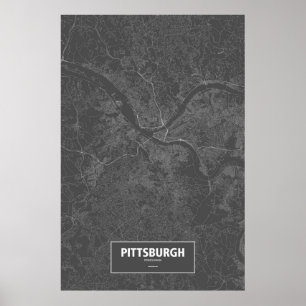 Póster Pittsburgh, Pennsylvania (blanco sobre negro)