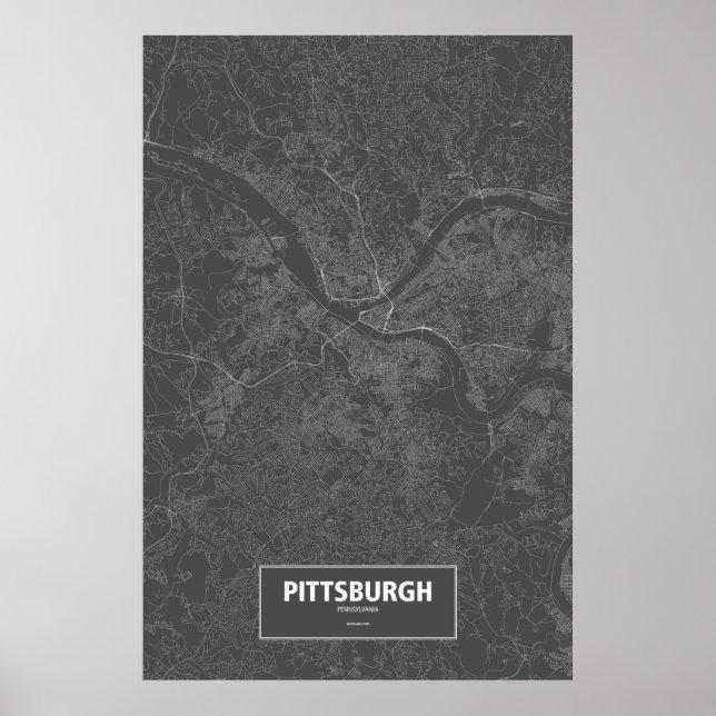 Póster Pittsburgh, Pennsylvania (blanco sobre negro) (Frente)