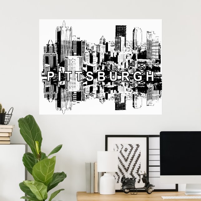 Póster Pittsburgh, Pennsylvania en blanco y negro (Oficina en casa)