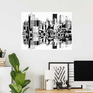 Póster Pittsburgh, Pensilvania en blanco y negro