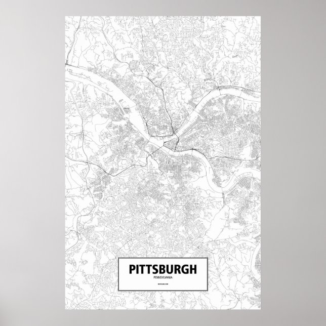 Póster Pittsburgh, Pensilvania (negro sobre blanco) (Frente)