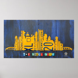 Póster Pittsburgh Skyline License Plate Art