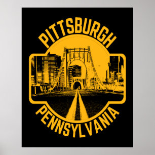 Póster Pittsburgh Steel City Skyline Bridge Pennsylvania