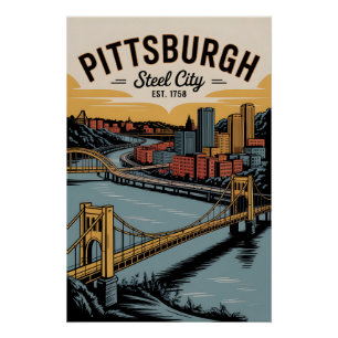 Póster Pittsburgh Vintage Pensilvania Ciudad del Acero Re