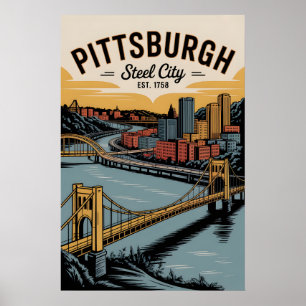 Póster Pittsburgh Vintage Pensilvania Ciudad del Acero Re