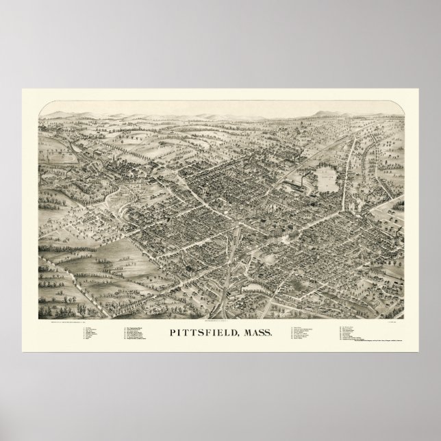 Póster Pittsfield, MAMÁES mapa panorámico - 1899 (Frente)