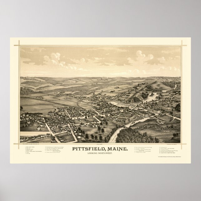 Póster Pittsfield, ME Panoramic Map - 1889 (Frente)