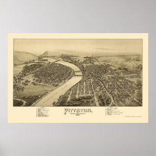 Póster Pittston, mapa panorámico del PA - 1892