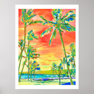 Póster PixDezines Atardecer Playa Hawaiana/Coral/Azul