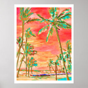 Póster PixDezines Atardecer Playa Hawaiana/Coral/Verde az