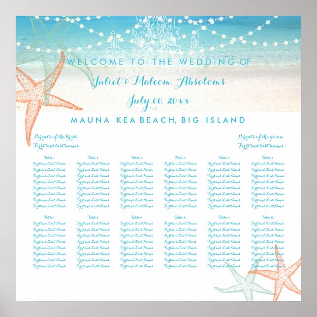 Póster PixDezines Beach/Chadeliers/Tabla de asientos (Frente)