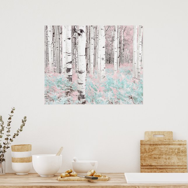 Póster PixDezines Bosque de abedules de invierno helechos (Cocina)
