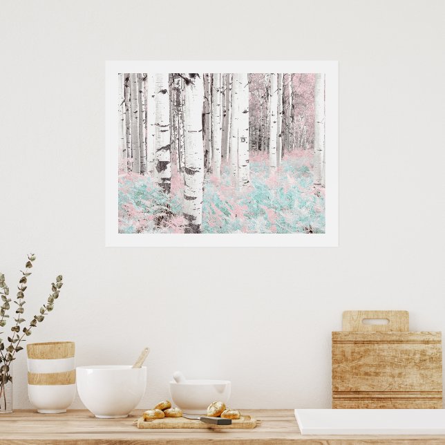 Póster PixDezines Bosque de abedules de invierno helechos (Cocina)