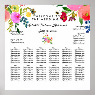Póster PixDezines Carta de Asientos Floral Acuarela