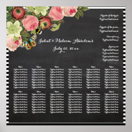 Póster PixDezines chalkboard+vintage roses/seating chart