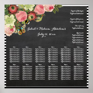 Póster PixDezines chalkboard+vintage roses/seating chart