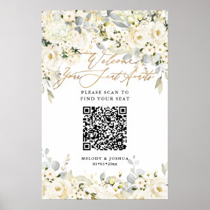 Póster PixDezines Elegante Alabastro Ceniza Floral QR Asi