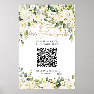 Póster PixDezines Elegante Asiento QR Floral de Alabastro