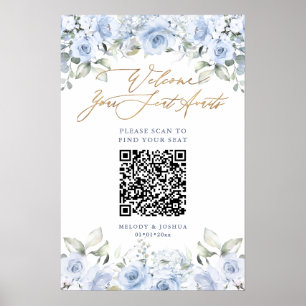 Póster PixDezines Elegantes Rosas Azules Polvorientas QR