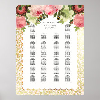 Póster PixDezines Faux Gold Specks/Rosas/Tabla de asiento