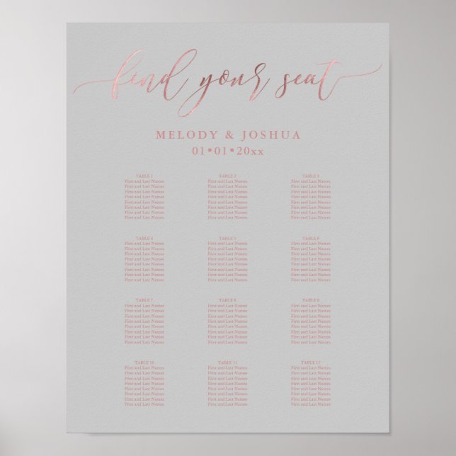 Póster PixDezines Faux Rose Gold Script, Gráfico de Asien (Frente)
