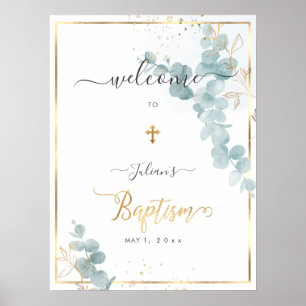 Póster PixDezines H2 Blue Eucalyptus Baptism Welcome