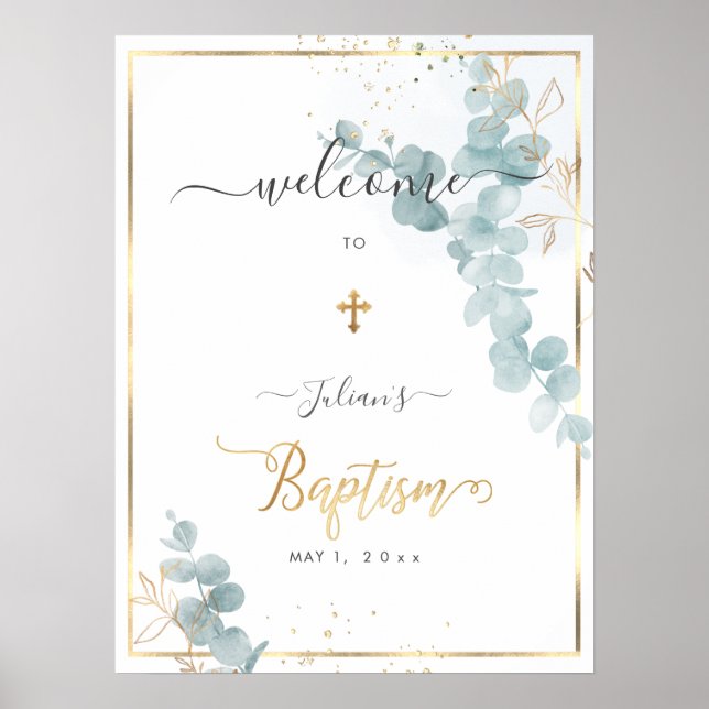 Póster PixDezines H2 Blue Eucalyptus Baptism Welcome (Frente)