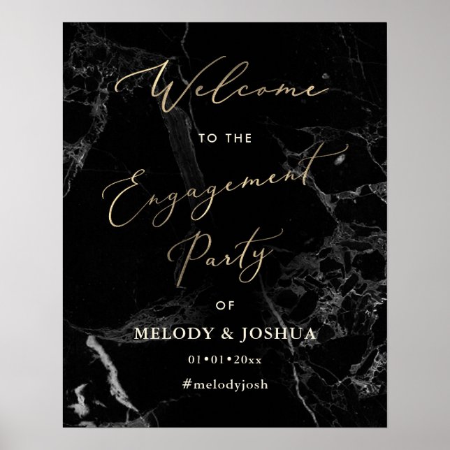 Póster PixDezines Mármol + Falso Oro Bienvenida Compromis (Frente)