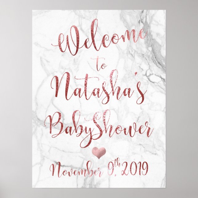 Póster PixDezines Mármol/Faux Rosa de oro #Babyducha Welc (Frente)