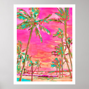 Póster PixDezines Playa Hawaiana/Rosa/Verde Acuático