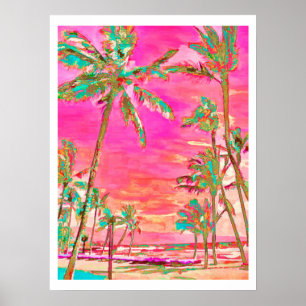 Póster PixDezines Playa Hawaiana/Rosa/Verde Acuático