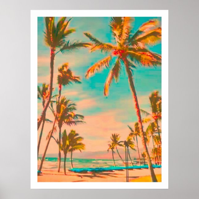 Póster PixDezines Playa Hawaiana Vintage (Frente)