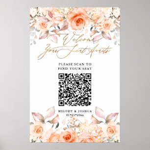 Póster PixDezines Rosas Naranjas Elegantes Asientos QR