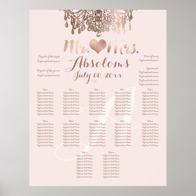 Póster PixDezines Rose Gold Chandelier/Heart/DIY Bckgrnd (Frente)