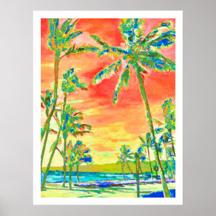 Póster PixDezines Sunset Hawaiian Beach/Coral/Blue