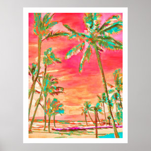 Póster PixDezines Sunset Hawaiian Beach/Coral/Verde azula