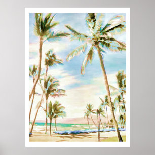 Póster PixDezines Vintage Hawaiano Playa/Azul Claro