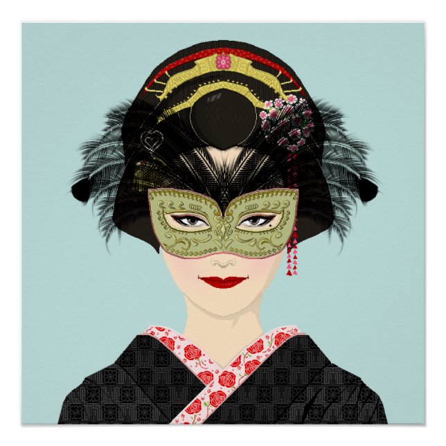 Póster Pixel Art Venetian Mask Geisha (Anverso)