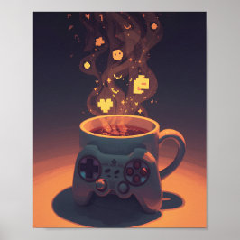 Póster Pixel Brew Gamer Coffee Poster